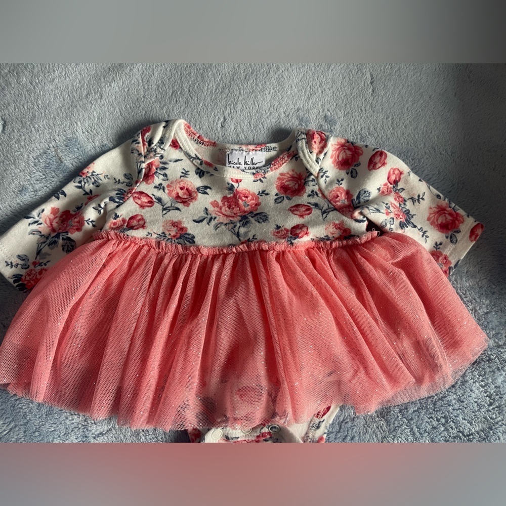 Nicole Miller Pink and Cream Floral Baby Dress